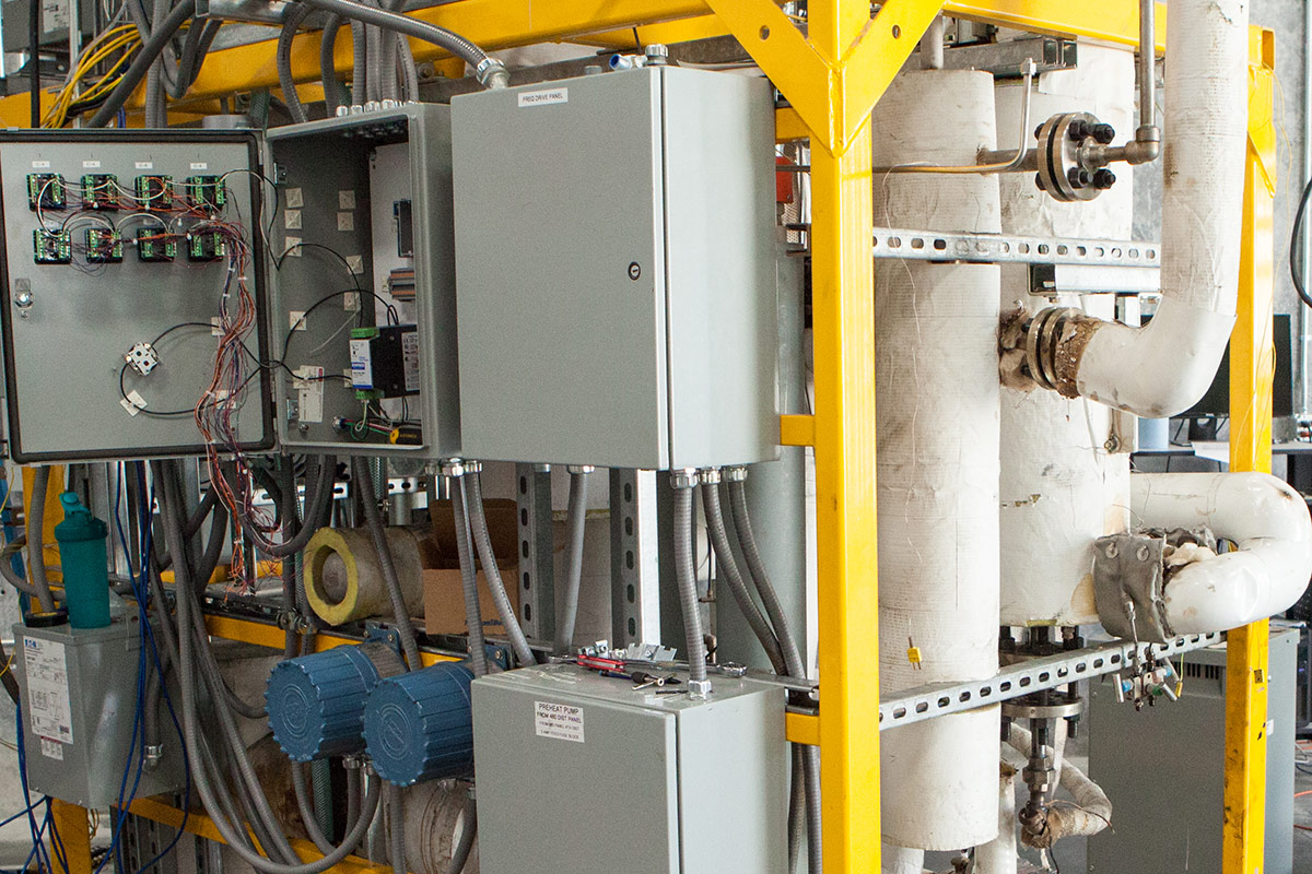 OxEon Energy’s Fischer Tropsch (FT) Reactor skid. This research scaled reactor set up is used to test different catalyst formulations for optimizing FT product production.